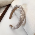 Detailed texture of thick plaid tweed headband with gold silk threads and padded design - 3# Beige Coffee