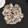 Calligraphy print oversized scrunchie in cream chiffon with ink wash aesthetic - Hair Tie / Apricot