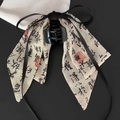 Elegant New Chinese style bow hair claw clip with ink calligraphy pattern on white satin - Ribbon Shape Claw Clip / Apricot