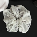 Elegant off-white ink-wash floral scrunchie in translucent fabric for high-end styling - Hair Tie / Cyan