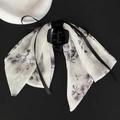 Elegant Chinese ink painting bow hair claw clip with black ribbons for women - Ribbon Shape Claw Clip / Cyan