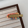 Rainbow woven yarn hair clip with golden metal duckbill base for women's winter style - Yellow