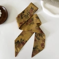 French vintage floral silk headband scarf with dark gold base and red rose patterns - 1# Dried Rose