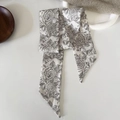 French vintage floral long silk twilly scarf with elegant retro rose pattern on cream base - 3# White Rose