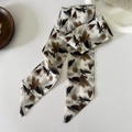 Detail of floral skinny silk scarf showing abstract print and smooth satin texture - 4# Wild Chrysanthemum