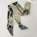 Elegant Chinese ink painting silk narrow scarf with traditional landscape print - Elegant Poem