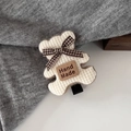 Pince à cheveux ours en velours côtelé beige avec nœud marron et étiquette faite main - Ours Blanc