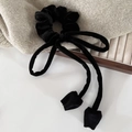 Elegante elastico in velluto nero con nastri lunghi e perle per capelli - Nero