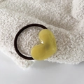 Detalle de goma para pelo con corazón amarillo y grabado France Handmade en tela - 3# Amarillo