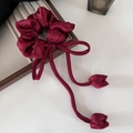 Elegant burgundy satin scrunchie featuring long streamers and fabric tulip charm details - 4# Wine Red
