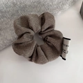 French style brown herringbone twill scrunchie with knit texture and designer label - Coffee