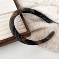 Detail of a vintage plaid headband with a handmade label on a warm knitted sweater - Black Gray Plaid Headband (1#)