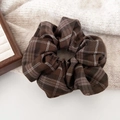 Close-up of retro brown plaid scrunchie on soft knit fabric for autumn hair styling - Dark Coffee Plaid Scrunchie (4#)