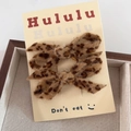 Elegant leopard print bow hair clips set on display card in a wooden jewelry box - Light Leopard Side Clip