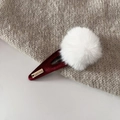 Fermaglio pompon bianco su base in velluto rosso scuro con etichetta dorata - 4# Rosso Vino - Palla Bianca