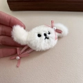 Schattige pluche puppy haarklem met roze strikjes en parels voor meisjes kapsels - Witte Hond BB Clip