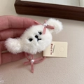 Schattige witte pluche hondenhaarelastiek met roze lintstrikken en parels voor meisjes - Witte Puppy Haarelastiek