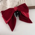 Dettaglio molletta per capelli con fiocco in velluto rosso e raso elegante - Grande Molletta a Fiocco / 2# Rosso