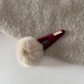 Cute burgundy velvet hair clip with a beige faux fur pom-pom and gold handmade tag - 5# Wine Red - Coffee Ball