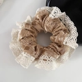Elegant French style velvet scrunchie with lace edges and shimmering champagne finish - 1# Khaki