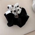 Elegant velvet and polka dot satin patchwork scrunchie for french style hair styling - White Polka Dot