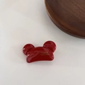 Nahaufnahme einer roten Acetat-Mickey-Haarklammer mit goldenem France-Handmade-Logo - 5# Weinrot