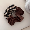 Elegant velvet and striped satin patchwork scrunchie for women's French style hairstyles - Brown Stripes