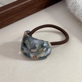 French vintage oval acetate hair tie with marbled blue and brown resin decoration - Light Blue Oil Painting Marble Style