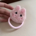 Close-up of pink plush rabbit hair tie with cute ears and elastic woven headband detail - Pink Rabbit Hair Tie