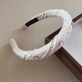Elegant white rhinestone heart headband featuring hand-made fabric textured finish - White