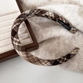Vintage brown plaid fabric headband with handmade label on beige sweater background - Apricot Coffee Plaid Headband (5#)