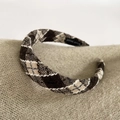 Vintage brown plaid headband with metallic silver thread and handmade fabric label - 2# Beige Coffee Plaid (3CM)