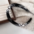 Handmade plaid headband in black and white checkered fabric for classic vintage style - Black White Plaid Headband (7#)