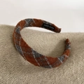 Caramel plaid tweed headband with silver metallic threads and handmade label for women - 4# Orange Gray Plaid (3CM)