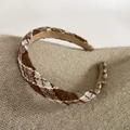 Vintage brown plaid knitted headband with shiny silver threads for an academy style look - 7# Light Coffee Plaid (2CM)
