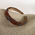 Brown plaid fabric headband with silver metallic accents and cozy velvet inner lining - 8# Orange Gray Plaid (2CM)