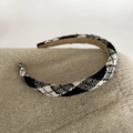 Classic black and white houndstooth headband with brown anti-slip lining - 9# Black White Plaid (1.5CM)