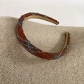 Plaid preppy style headband in reddish brown and dark gray with metallic silver glitter - 12# Orange Gray Plaid (1.5CM)