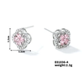 Silberne Kleeblatt-Ohrringe mit rosa Herz-Zirkonia und kleinen weißen Diamanten - Silber Basis Rosa Stein (E01036-4)