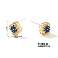 Goldene Blumenohrringe mit dunkelblauen Herzsteinen und weißen Zirkonia-Akzenten - Gold Basis Blauer Stein (E01036-13)