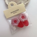 Barrettes à fleurs roses mignonnes pour filles avec texture marbrée et base rouge sur carte - Ensemble deux pièces / Rouge pastèque