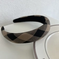 Vintage British plaid padded headband with wide sponge design in brown and beige - Coffee Plaid