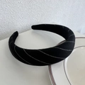 Close-up of black plaid sponge headband with silver stitch details for a high skull top - Black Stripe