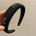Diadema acolchada negra hecha a mano con estrellas doradas y pedrería fina - 8# Diadema de Strass Gris