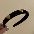 Cerchietto elegante in velluto nero per donna con cuori dorati e stile retrò francese - Stile Cuore (Nero)
