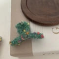 Mini pinza de pelo de punto de peluche verde con coloridos patrones de flores suaves - Verde