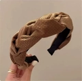 Cerchietto a treccia marrone in spugna con trama in tessuto intrecciato da donna - Marrone