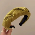 Cerchietto imbottito intrecciato in tessuto giallo senape con nodo superiore per donne - Verde