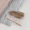 2-delige acetaat haarclip set met amberkleurige druppel en witte rechthoekige haarspeld - Marmeren Druppel En Rechthoek / Koffie met Melk