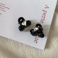 Détail de mini pinces à cheveux noires avec cristal en cœur sur carte blanche - Noir